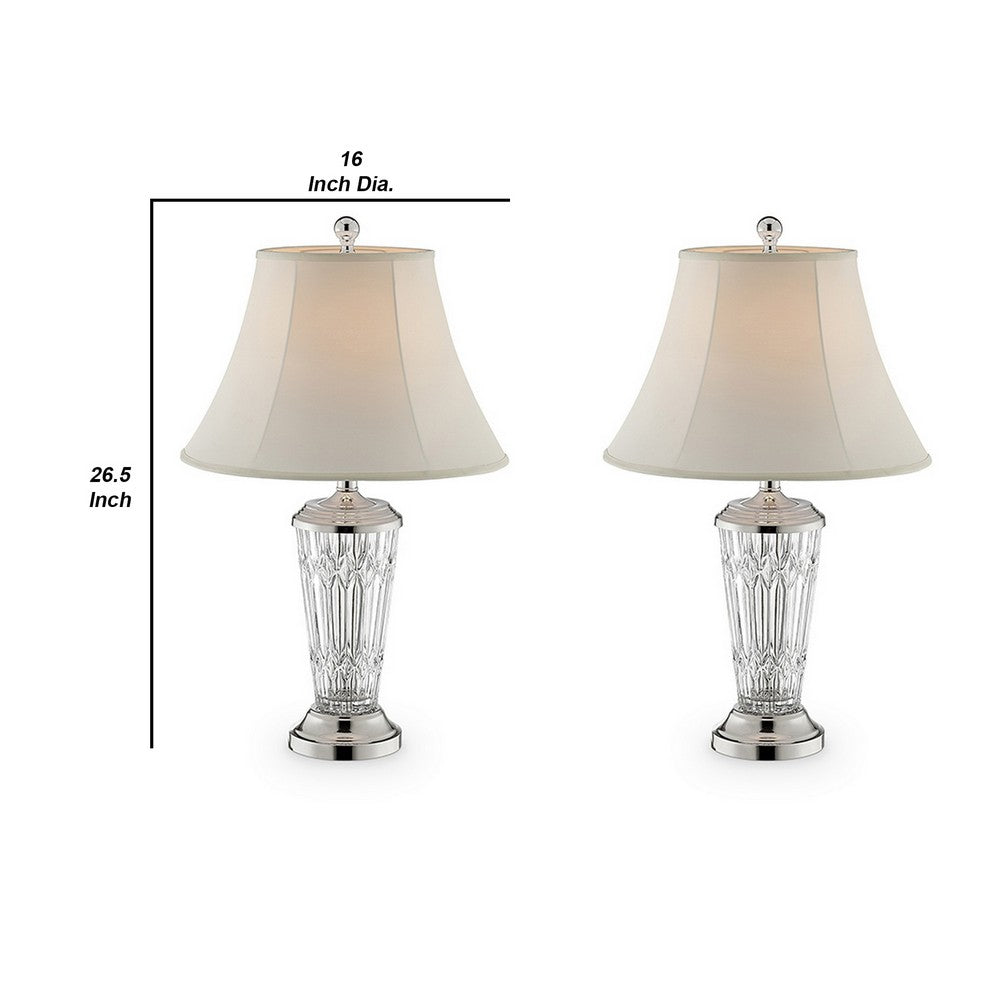 Benjara Table Lamp with Semi Fluted Glass Base, Set of 2, Off White