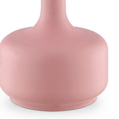Benjara Table Lamp with Teardrop Metal Base And Fabric Shade, Pink