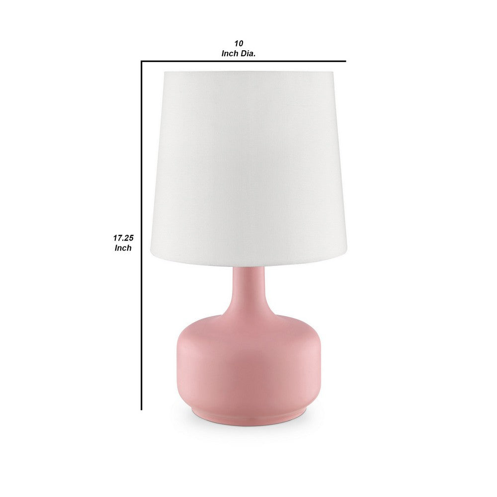 Benjara Table Lamp with Teardrop Metal Base And Fabric Shade, Pink