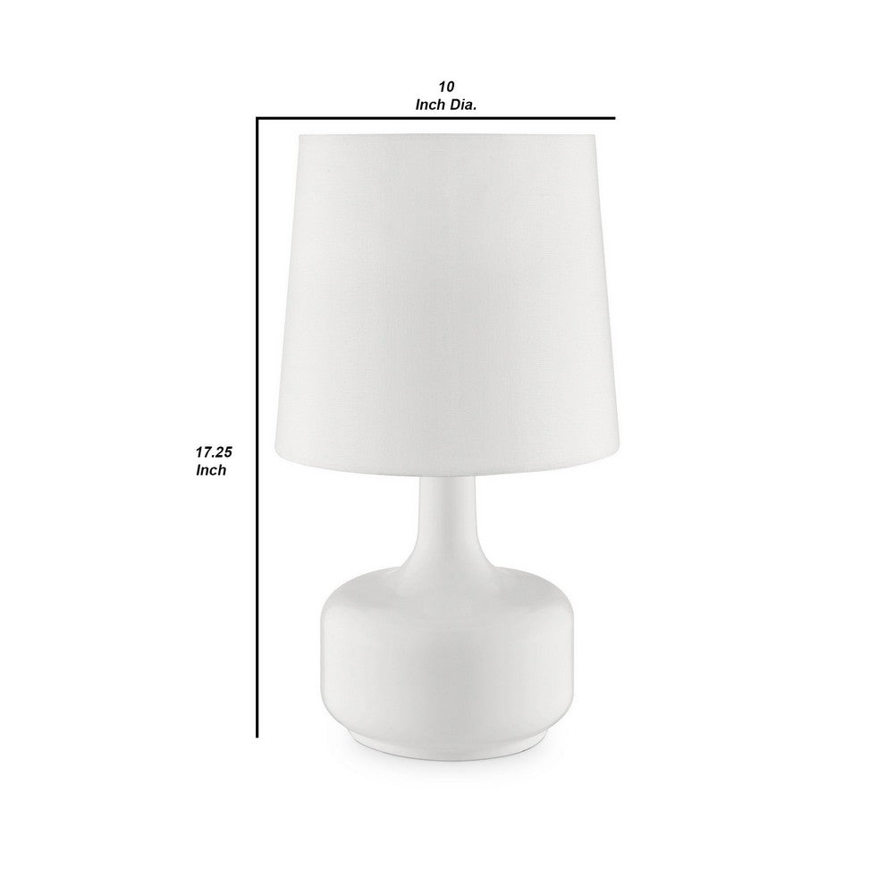 Benjara Table Lamp with Teardrop Metal Base And Fabric Shade, White