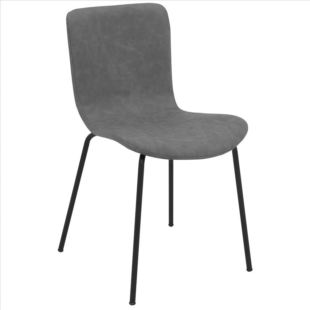 Benjara Metal And Leatherette Dining Chair, Set Of 2, Gray And Black