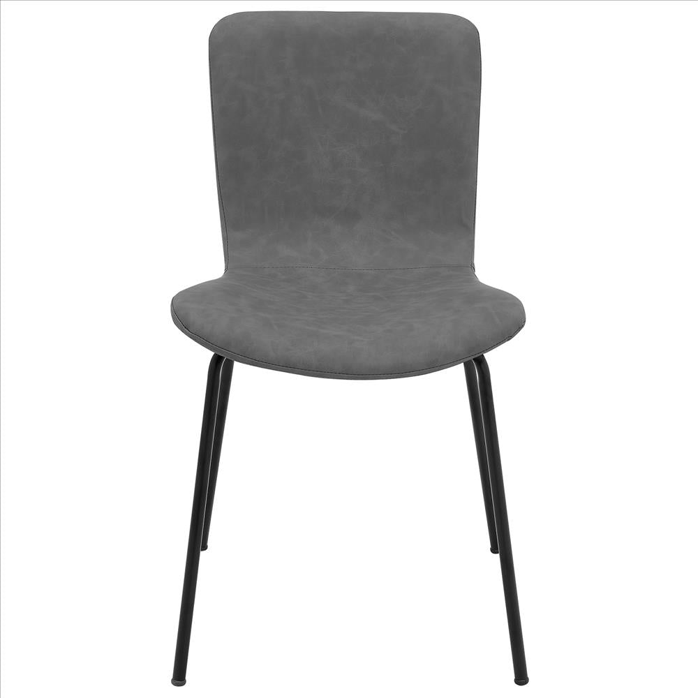 Benjara Metal And Leatherette Dining Chair, Set Of 2, Gray And Black