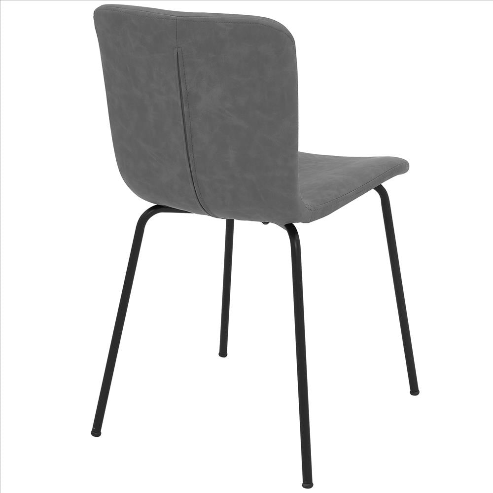 Benjara Metal And Leatherette Dining Chair, Set Of 2, Gray And Black