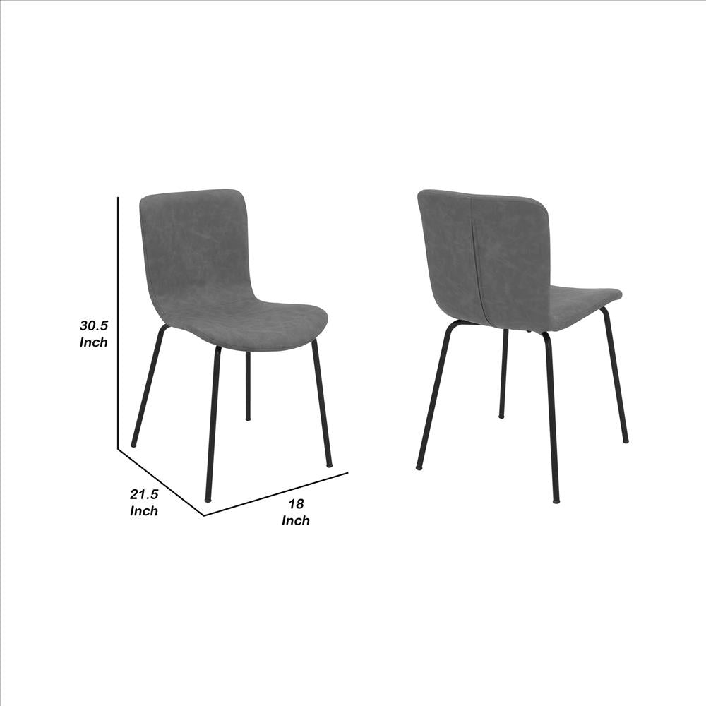 Benjara Metal And Leatherette Dining Chair, Set Of 2, Gray And Black