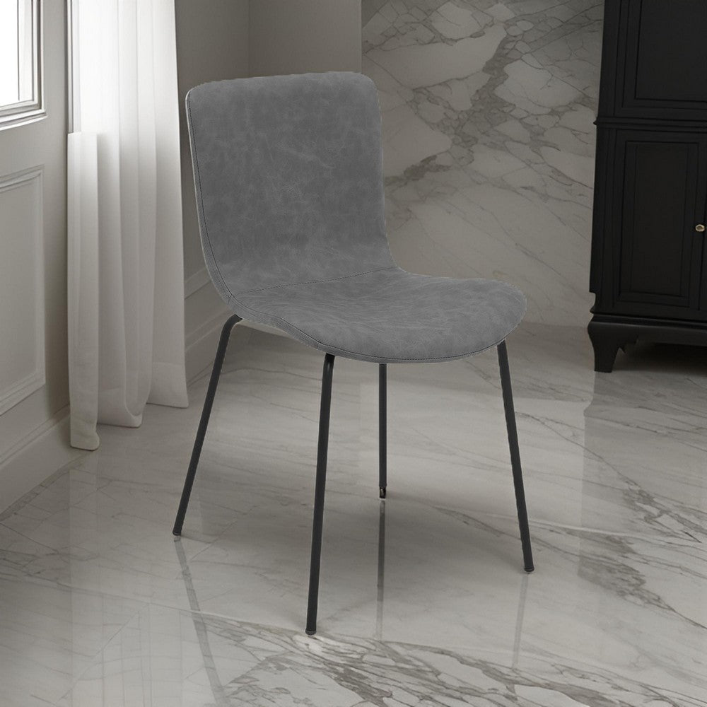 Benjara Metal And Leatherette Dining Chair, Set Of 2, Gray And Black