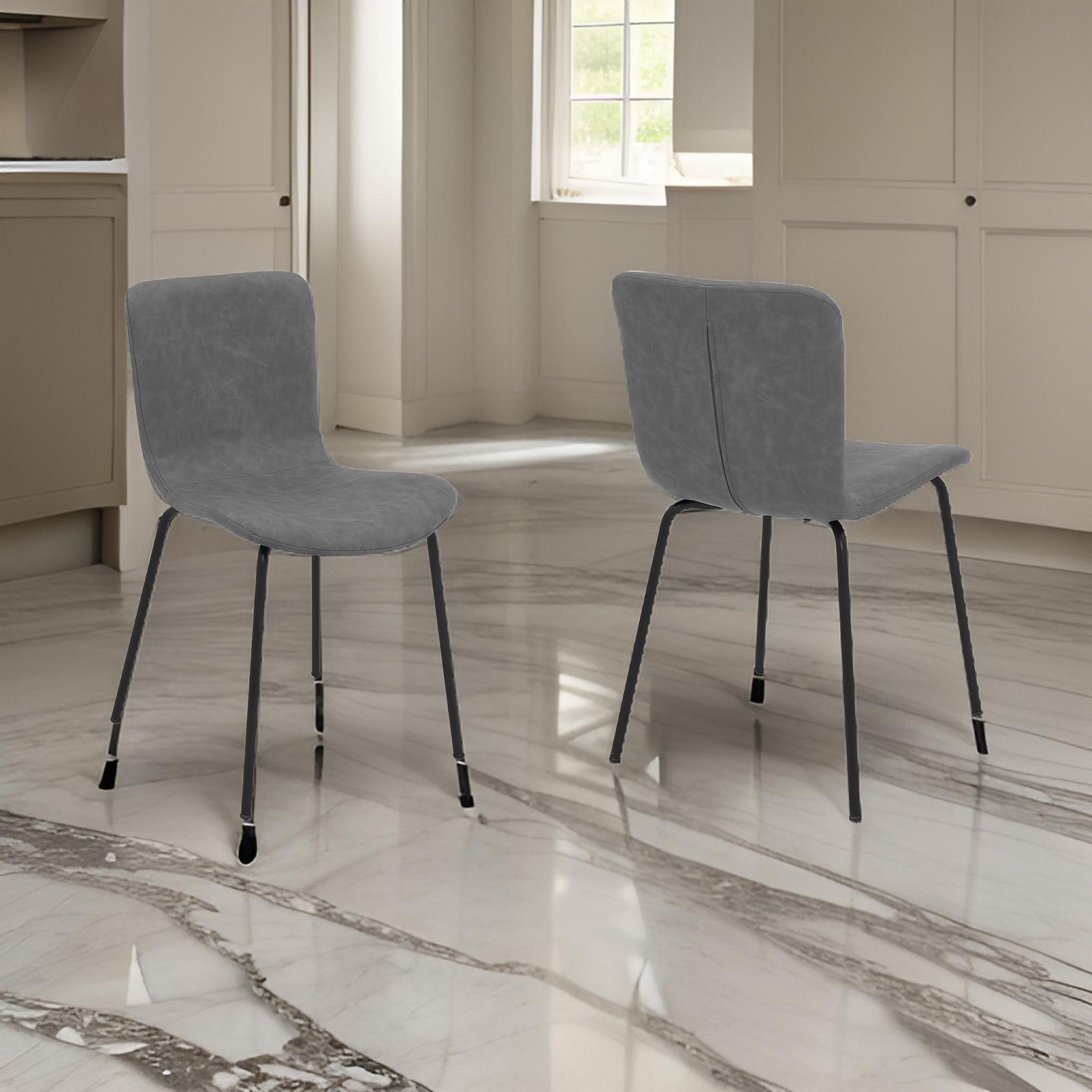 Benjara Metal And Leatherette Dining Chair, Set Of 2, Gray And Black
