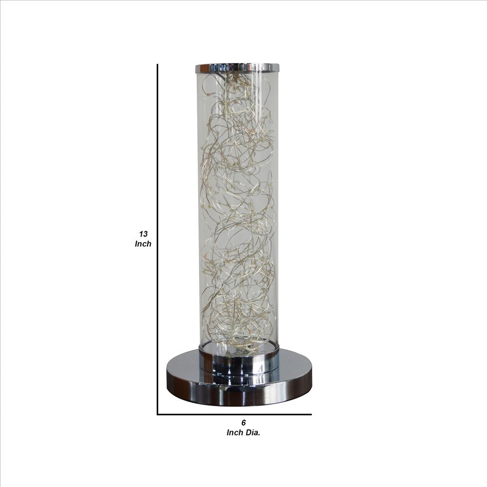 Benjara Column Table Lamp with Integrated Multicolored LED, Clear