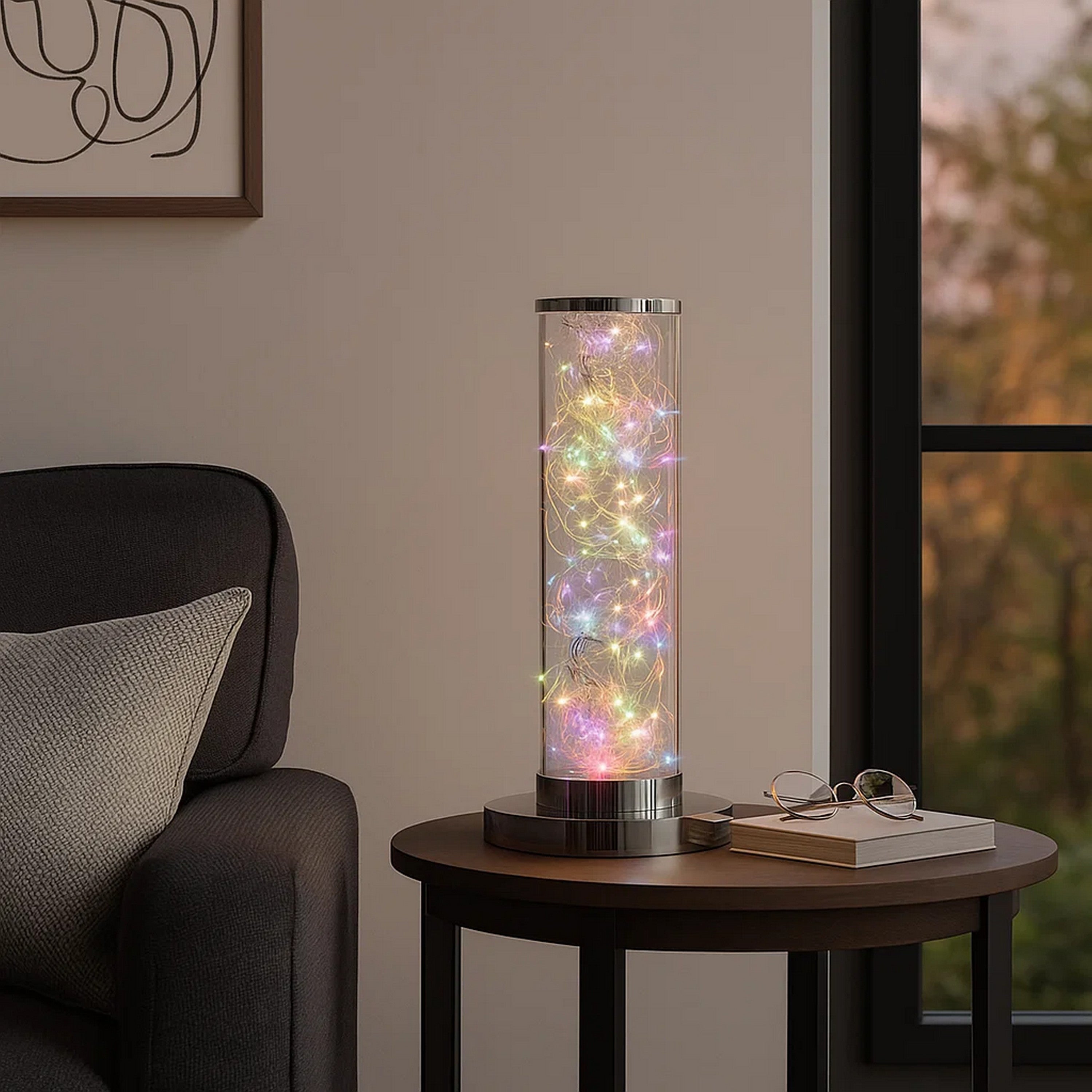 Benjara Column Table Lamp with Integrated Multicolored LED, Clear