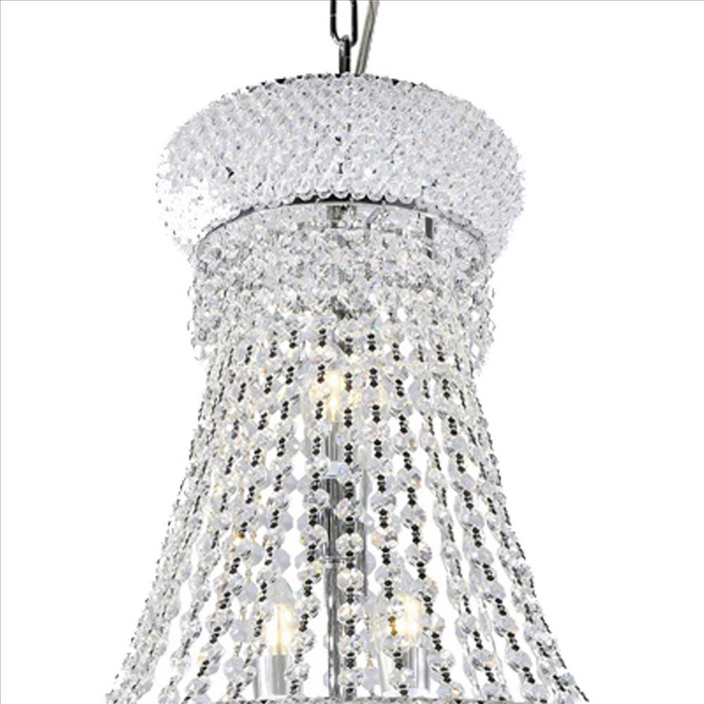 Benjara Crystal Ceiling Lamp with Chandelier Design Body, Clear