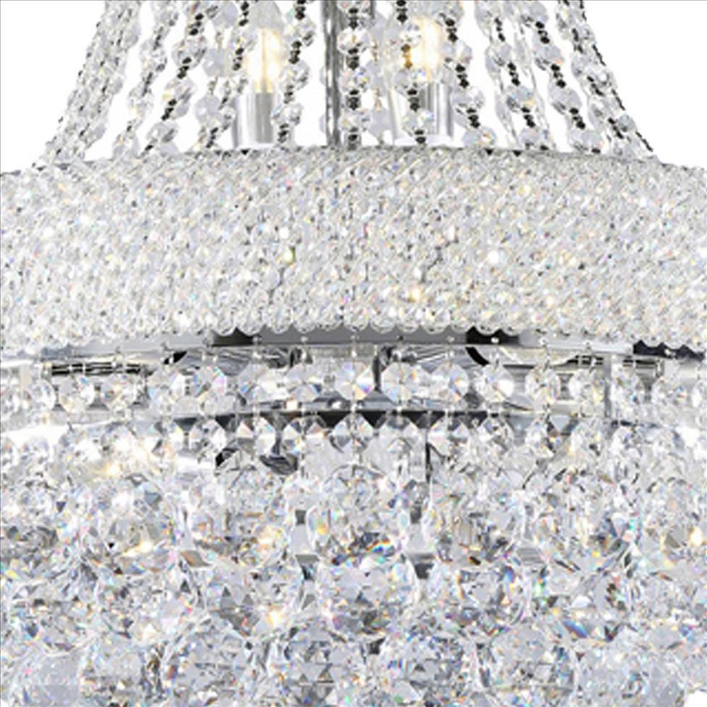 Benjara Crystal Ceiling Lamp with Chandelier Design Body, Clear