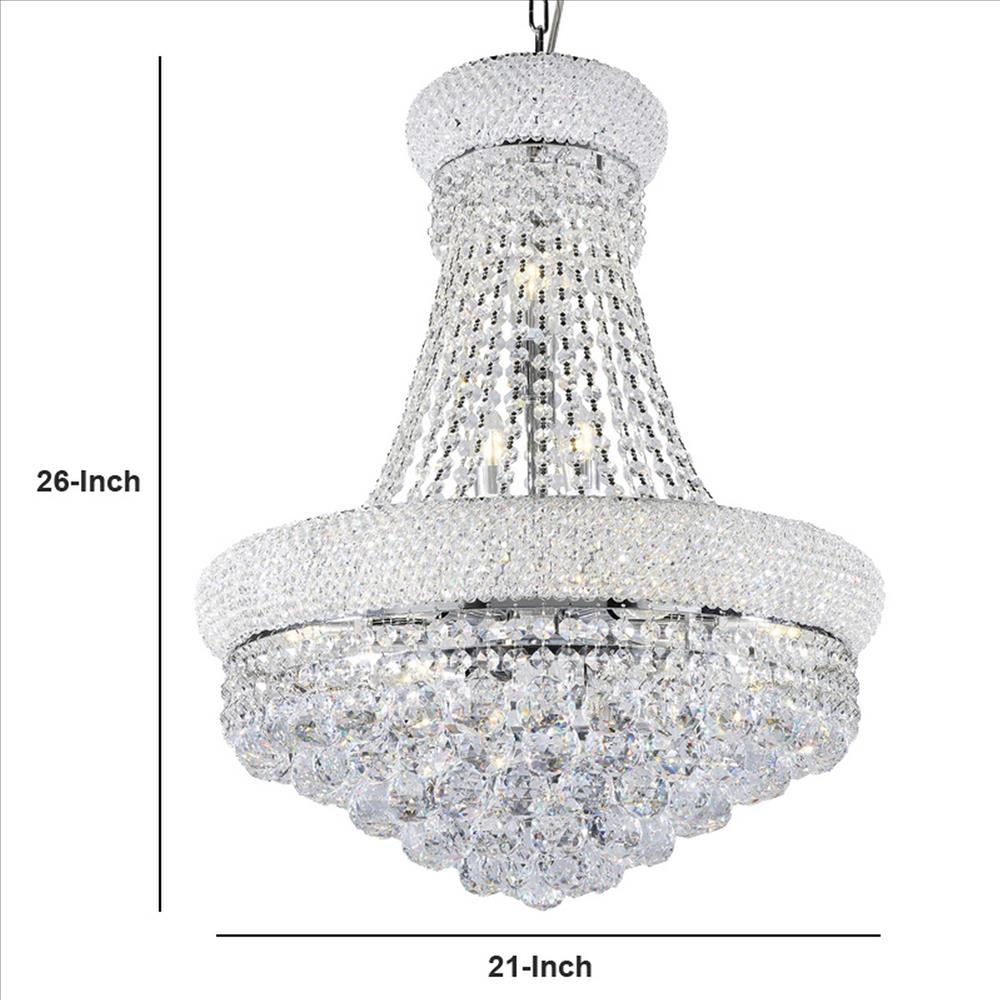 Benjara Crystal Ceiling Lamp with Chandelier Design Body, Clear