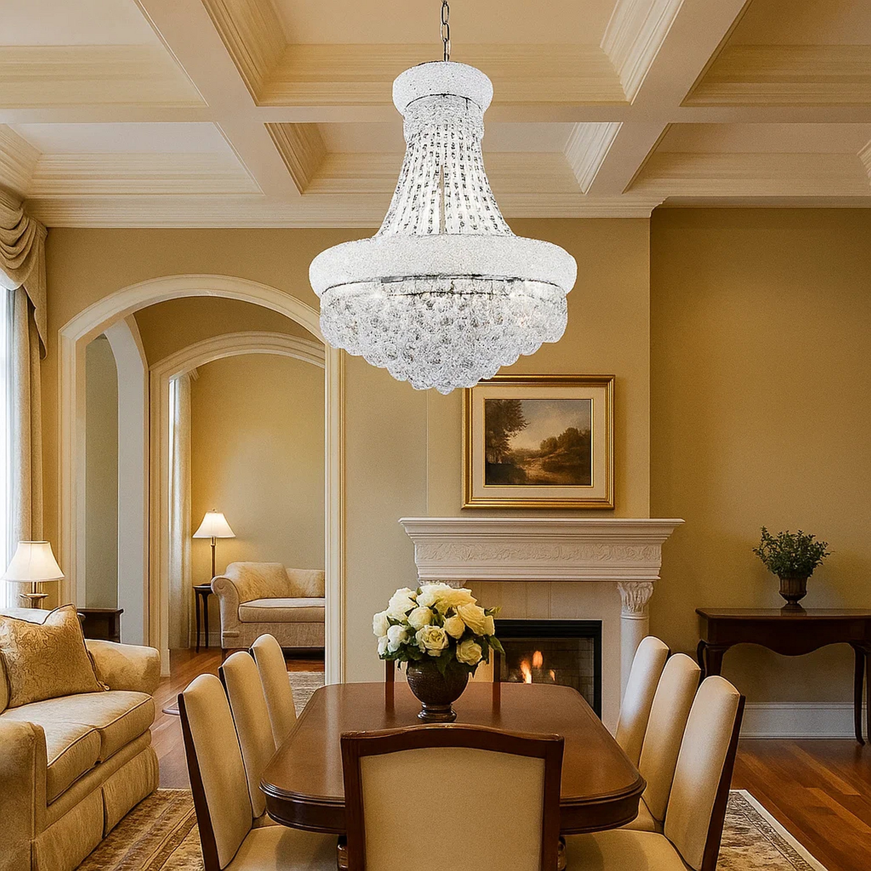 Benjara Crystal Ceiling Lamp with Chandelier Design Body, Clear