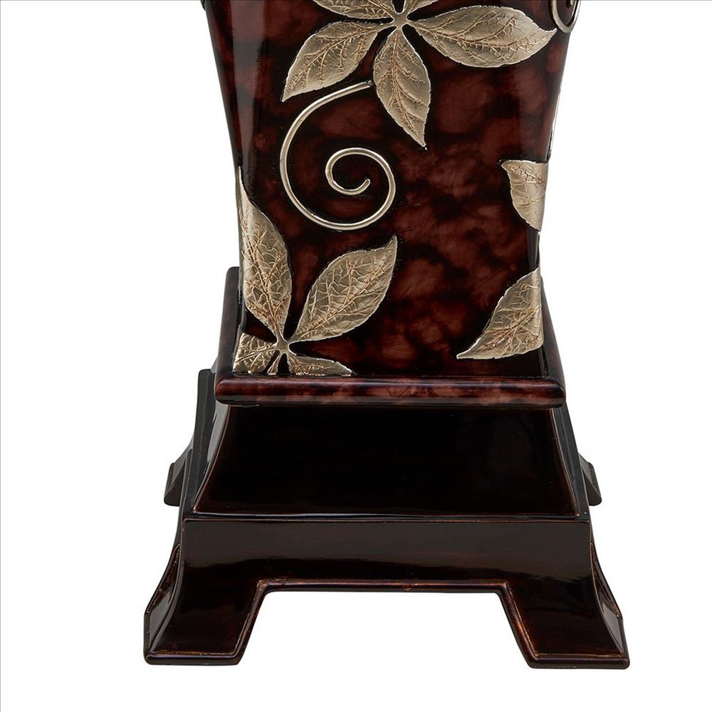 Benjara Decor Vase with Urn Shape Body And Foliage Pattern, Brown