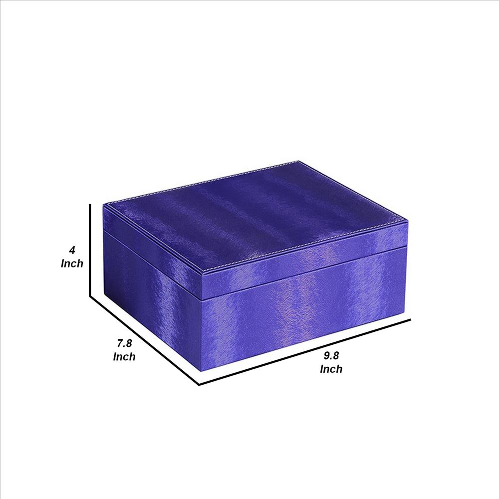 Benjara Jewelry Case with 2 Slots And Earrings Hanger, Blue