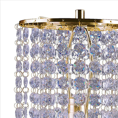 Benjara Metal Stalk Design Table Lamp with Hanging Crystals Shade, Gold