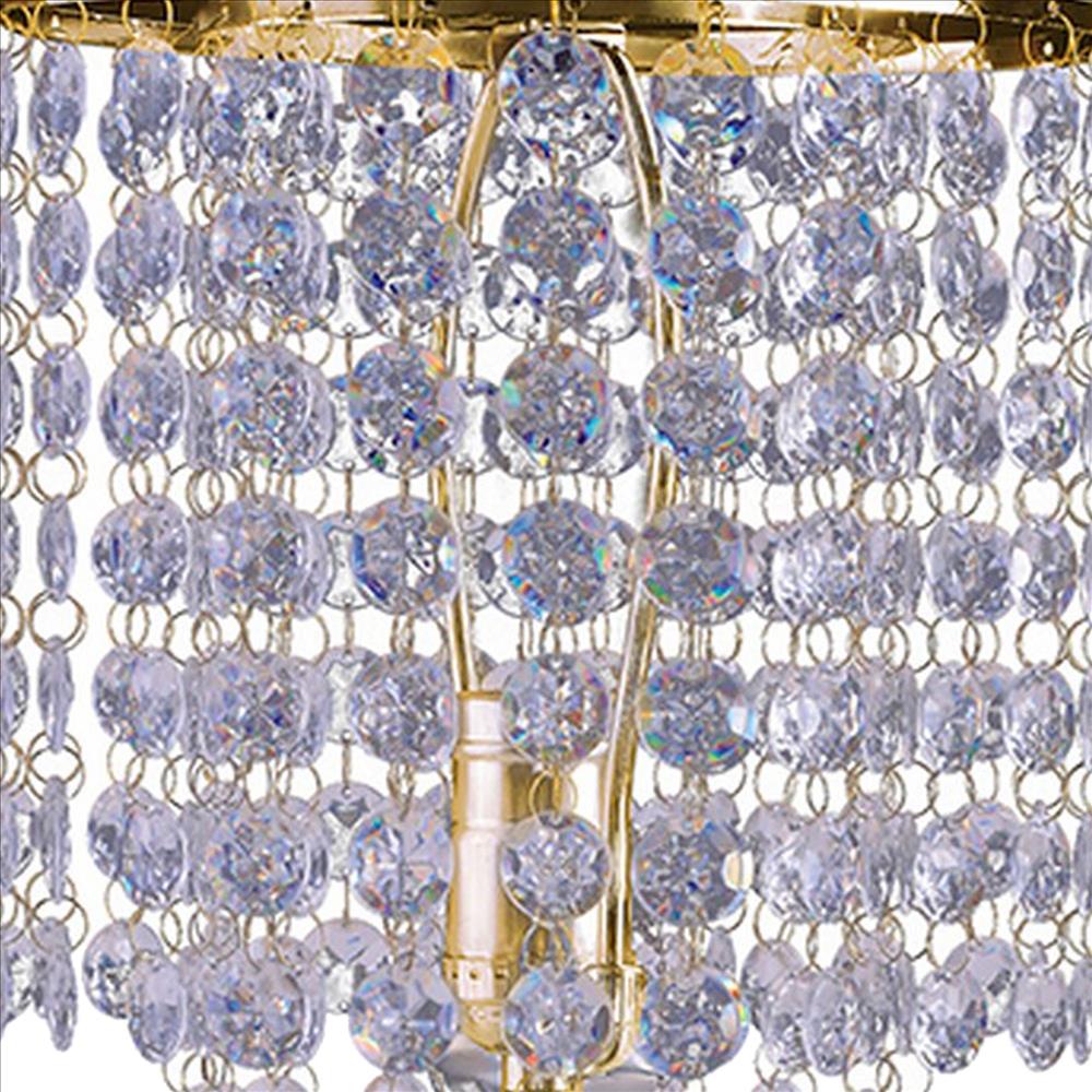 Benjara Metal Stalk Design Table Lamp with Hanging Crystals Shade, Gold