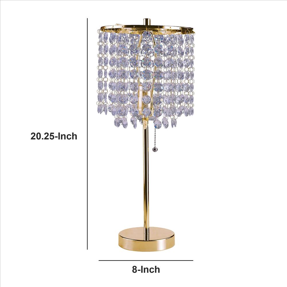 Benjara Metal Stalk Design Table Lamp with Hanging Crystals Shade, Gold