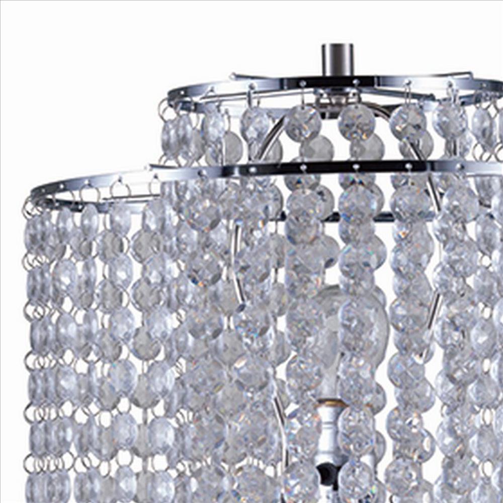 Benjara Metal Table Lamp with Hanging Acrylic Beads And USB Plugin, Silver