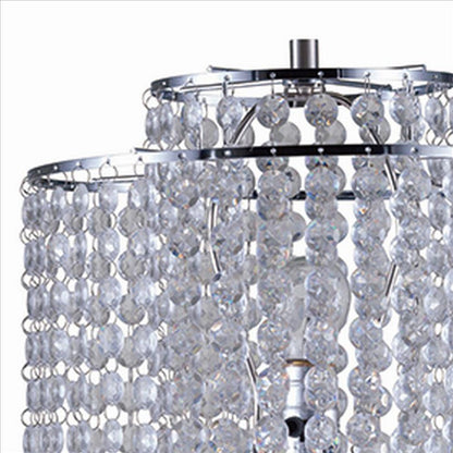 Benjara Metal Table Lamp with Hanging Acrylic Beads And USB Plugin, Silver