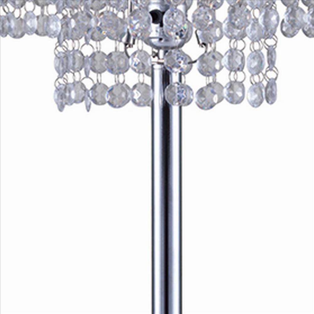 Benjara Metal Table Lamp with Hanging Acrylic Beads And USB Plugin, Silver