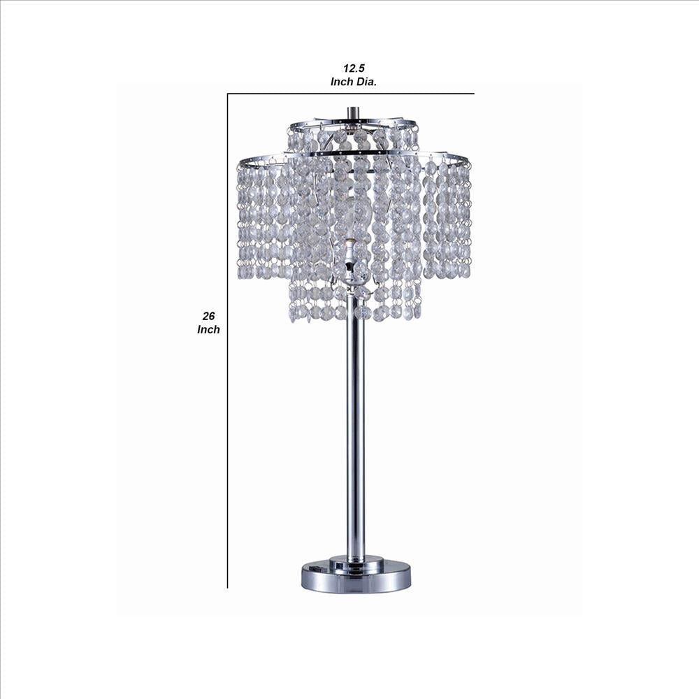 Benjara Metal Table Lamp with Hanging Acrylic Beads And USB Plugin, Silver