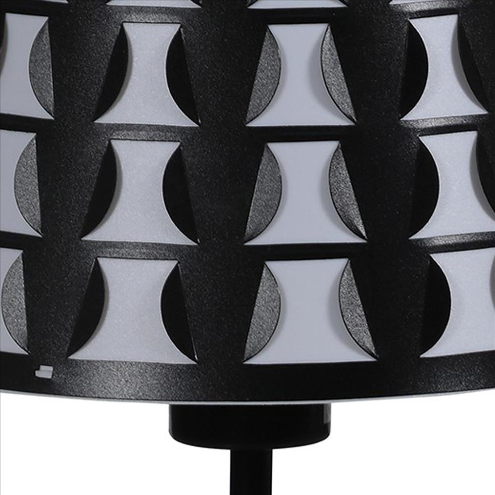 Benjara Plastic Shade Metal Table Lamp with Open Clover Base, Black