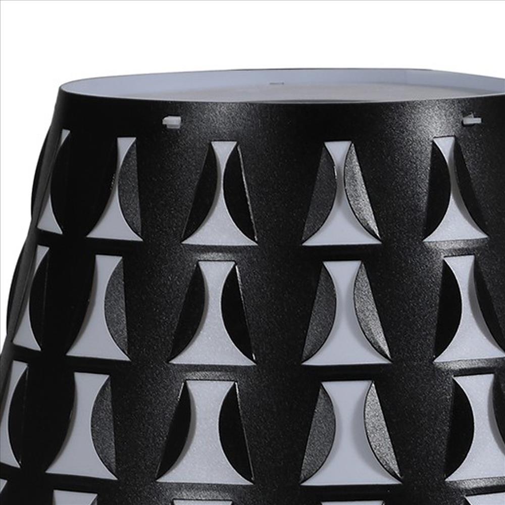 Benjara Plastic Shade Metal Table Lamp with Open Clover Base, Black