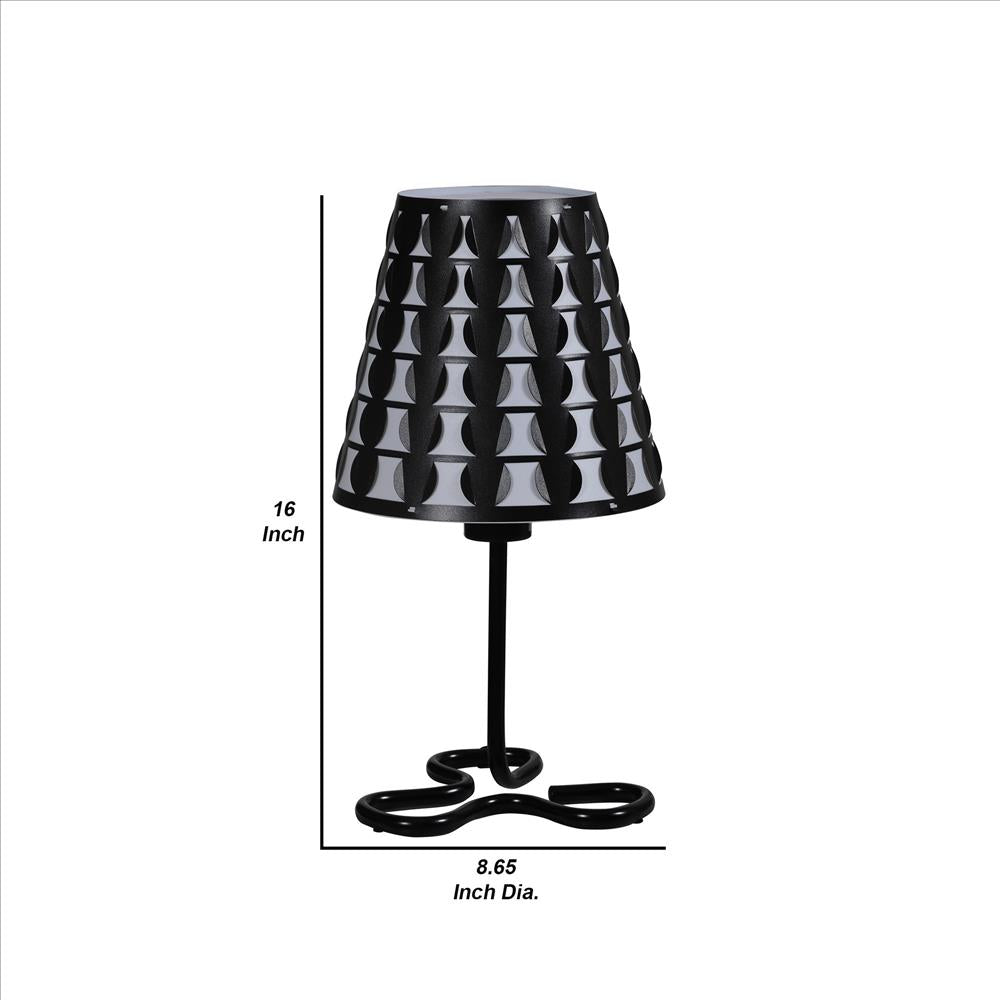 Benjara Plastic Shade Metal Table Lamp with Open Clover Base, Black