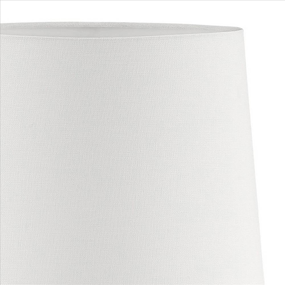 Benjara Pot Bellied Shape Metal Table Lamp with 3 Way Switch, White