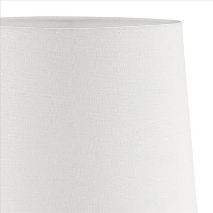 Benjara Pot Bellied Shape Metal Table Lamp with 3 Way Switch, White