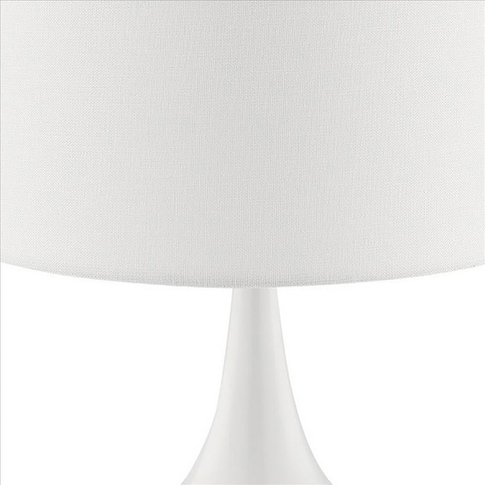 Benjara Pot Bellied Shape Metal Table Lamp with 3 Way Switch, White
