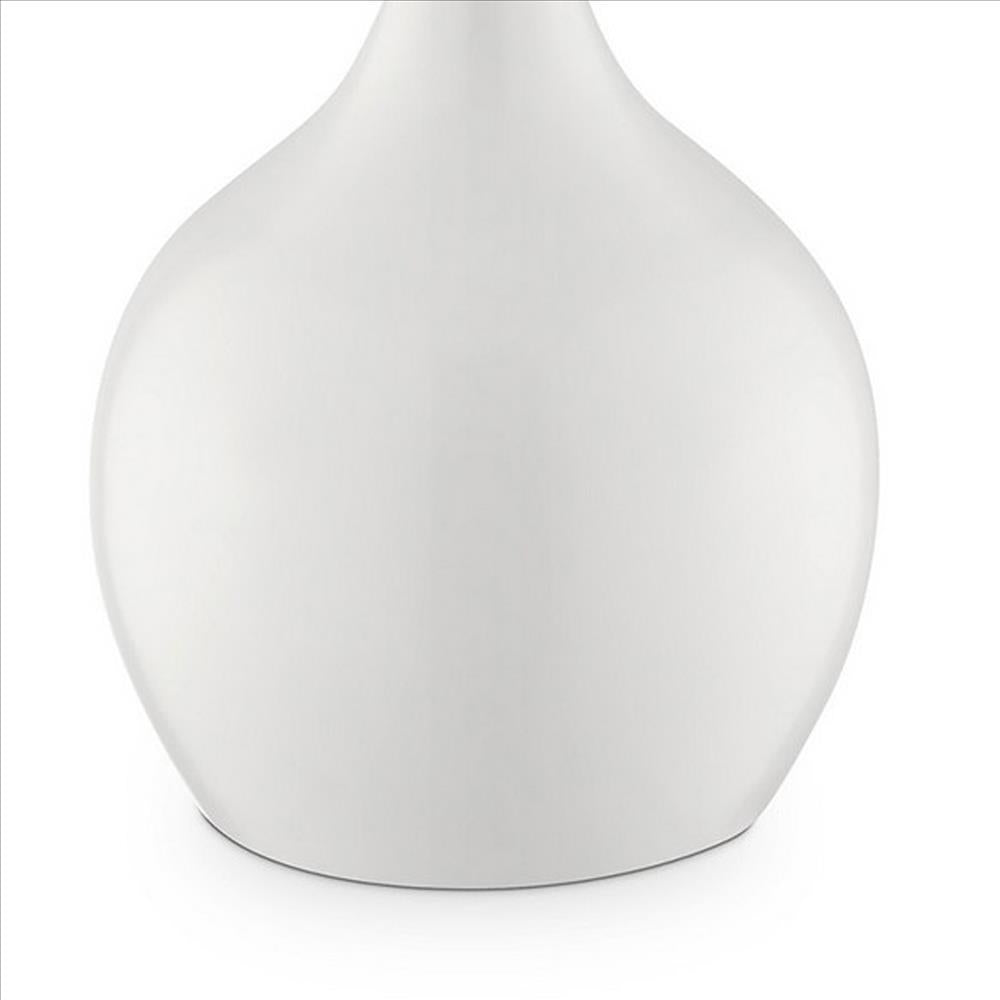 Benjara Pot Bellied Shape Metal Table Lamp with 3 Way Switch, White