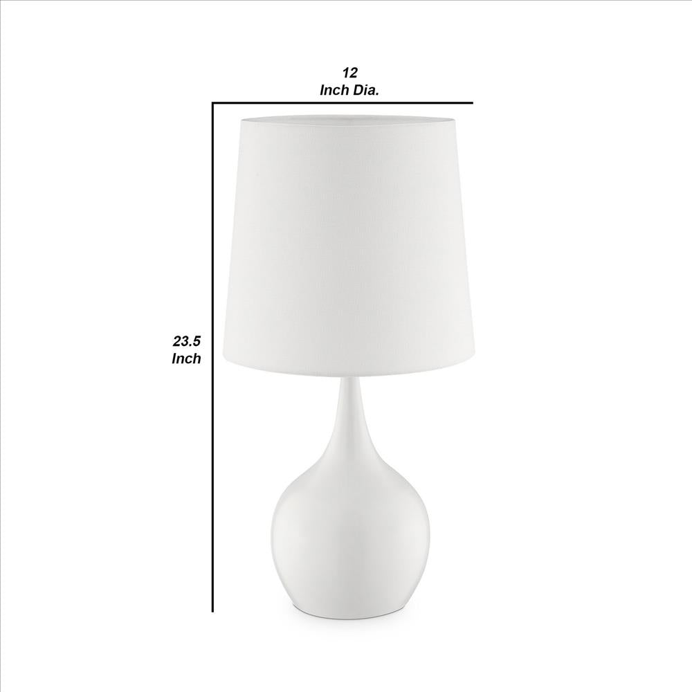 Benjara Pot Bellied Shape Metal Table Lamp with 3 Way Switch, White