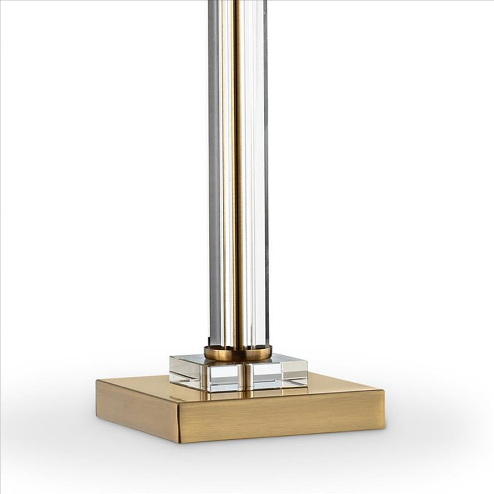 Benjara Table Lamp with Crystal Orb And Metal Stalk Support, Gold