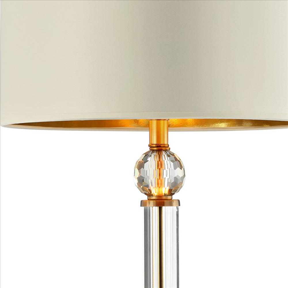 Benjara Table Lamp with Crystal Orb And Metal Stalk Support, Gold
