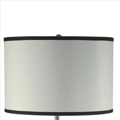 Benjara 29 Inch Round Drum Shade Table Lamp, Curved Tubular Frame, Silver
