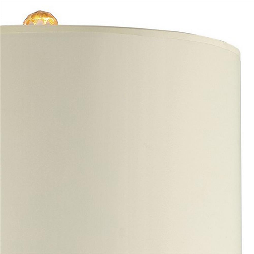 Benjara Table Lamp with Cylindrical Drum And Stacked Crystals, Gold