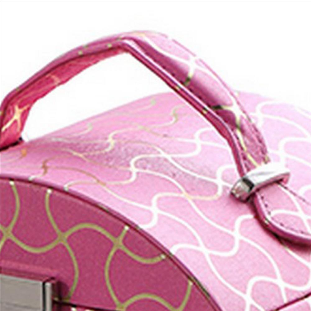 Benjara Travel Jewelry Case with 2 Drawer Storage And Wavy Textured Pattern, Pink