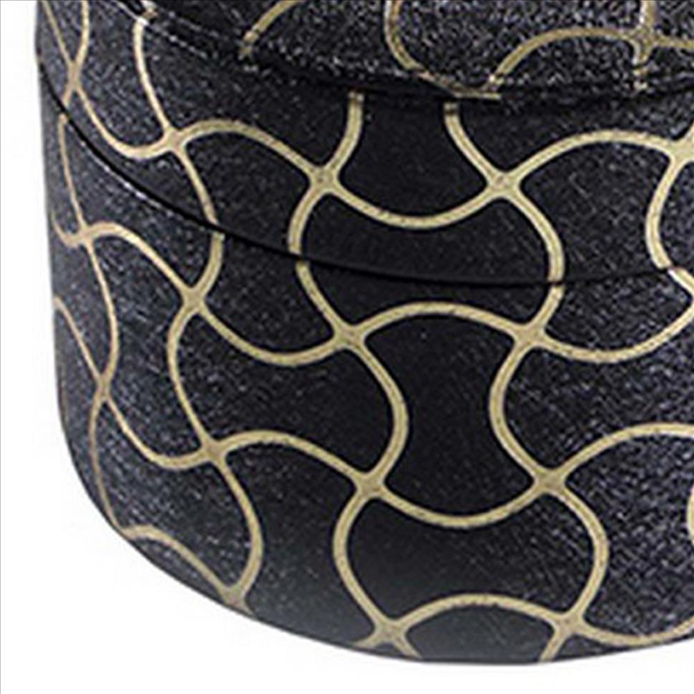 Benjara Travel Jewelry Case with 2 Semicircle Slots And Wavy Pattern, Black