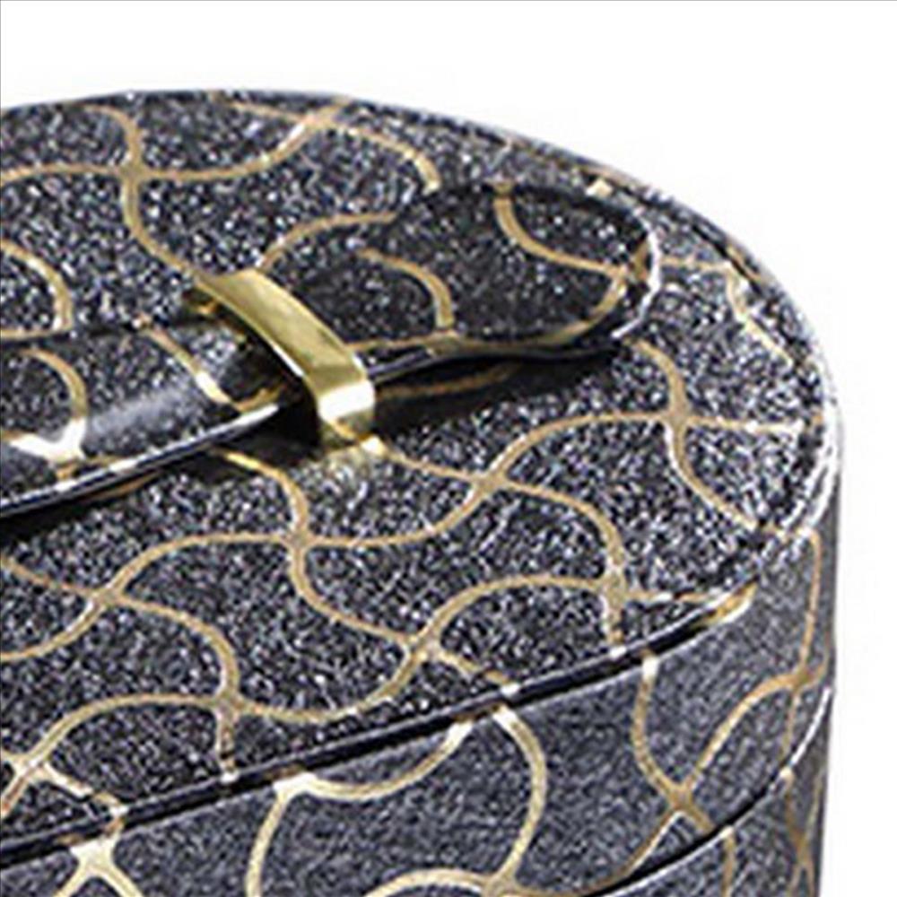 Benjara Travel Jewelry Case with 2 Semicircle Slots And Wavy Pattern, Black
