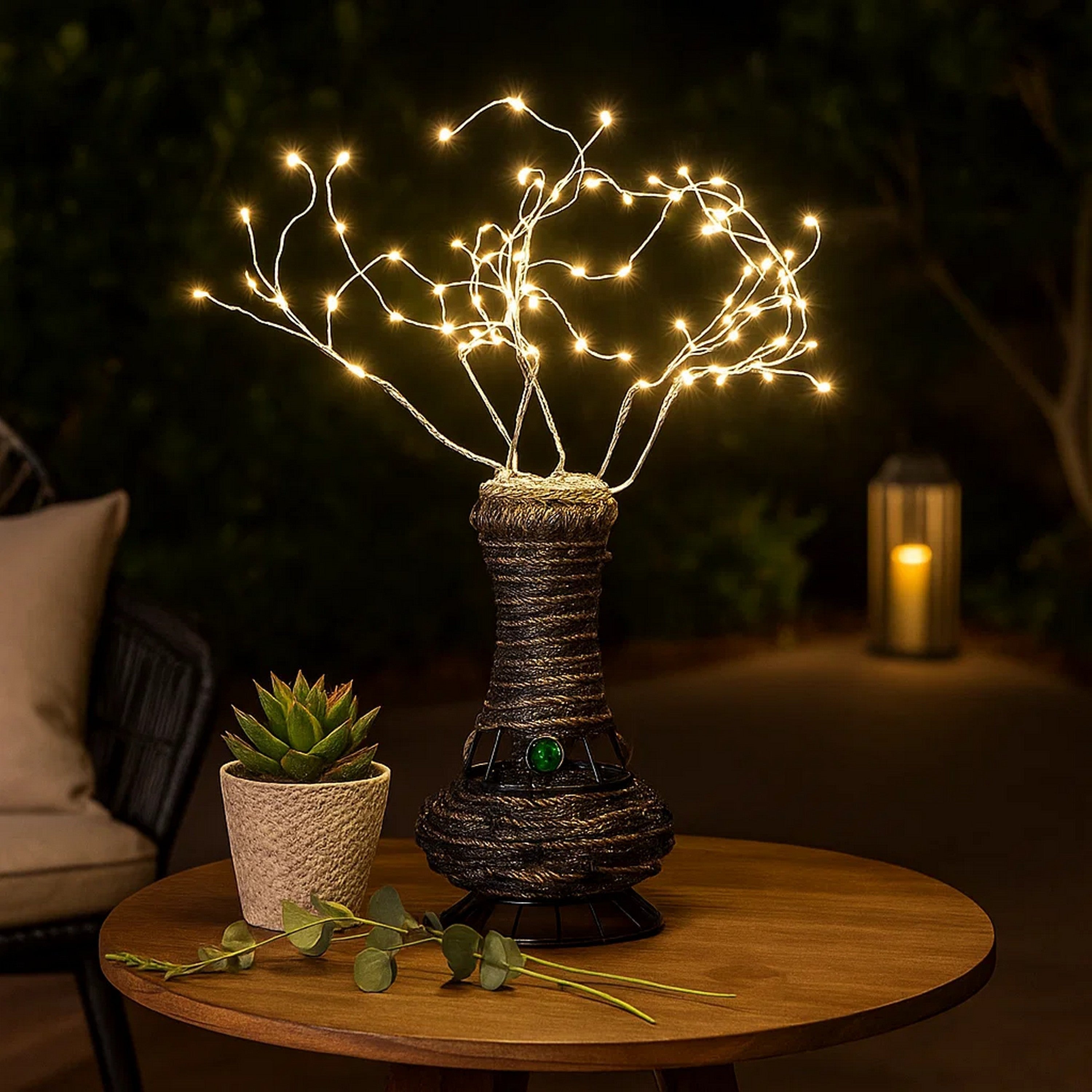 Benjara Tree Table Lamp with Aluminum Wire And Multiple LED, White