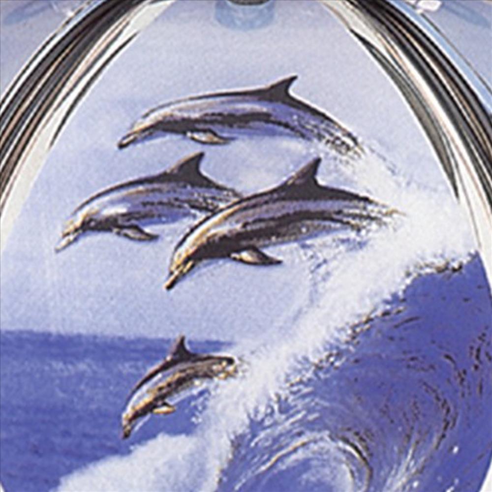 Benjara Umbrella Shade Glass Table Lamp with Dolphin Print, Silver