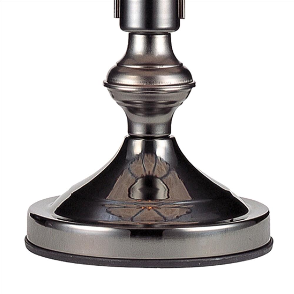 Benjara Umbrella Shade Glass Table Lamp with Dolphin Print, Silver