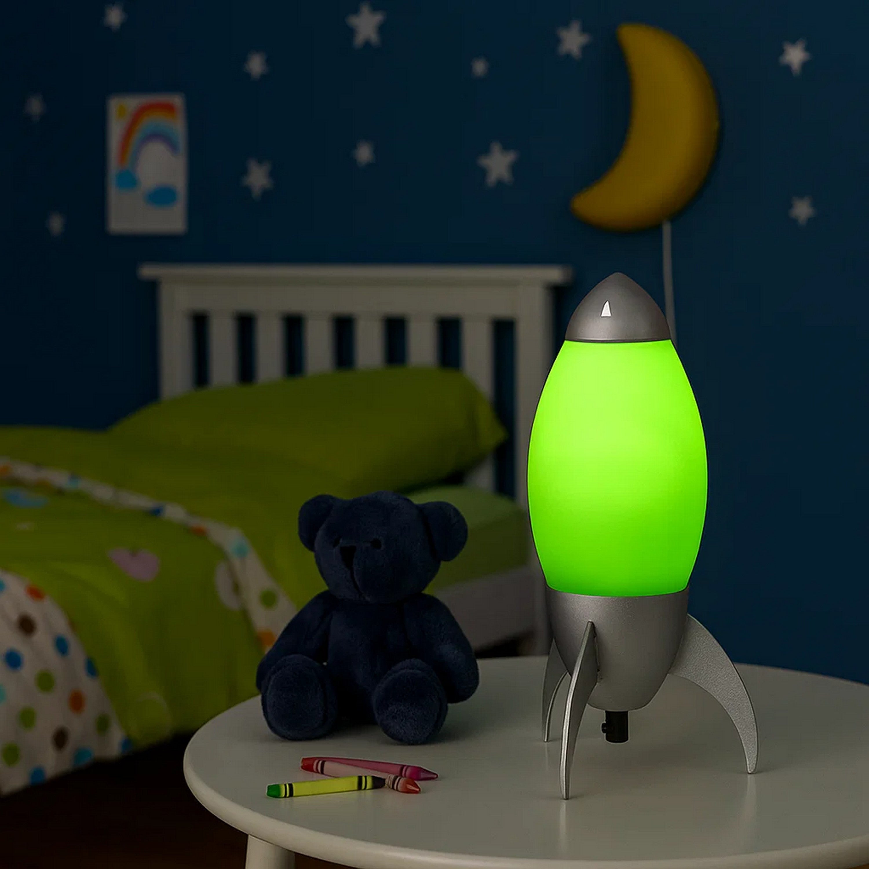 Benjara Kid Table Lamp with Rocket Design Silhouette, Green