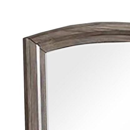 Benjara Wall Mirror with Plank Style Wooden Frame And Arched Top, Brown
