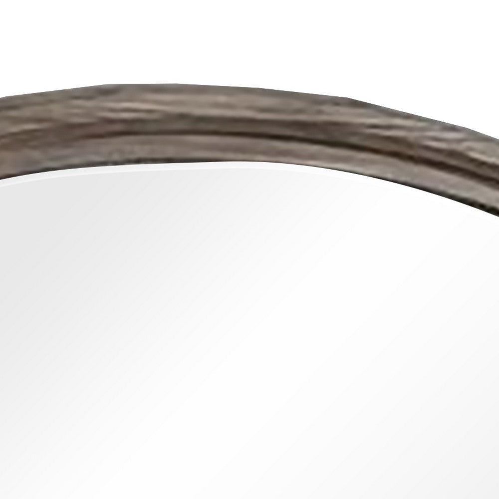 Benjara Wall Mirror with Plank Style Wooden Frame And Arched Top, Brown