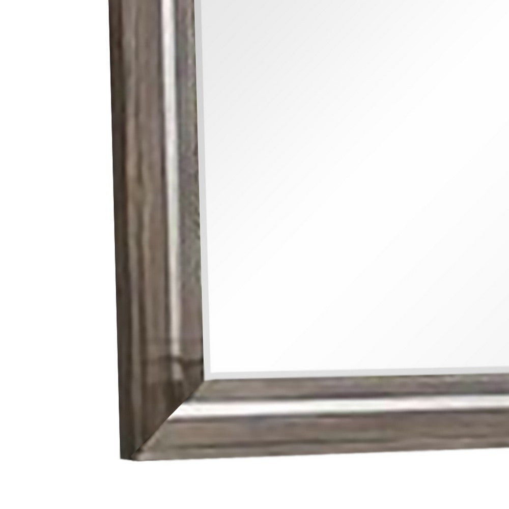 Benjara Wall Mirror with Plank Style Wooden Frame And Arched Top, Brown