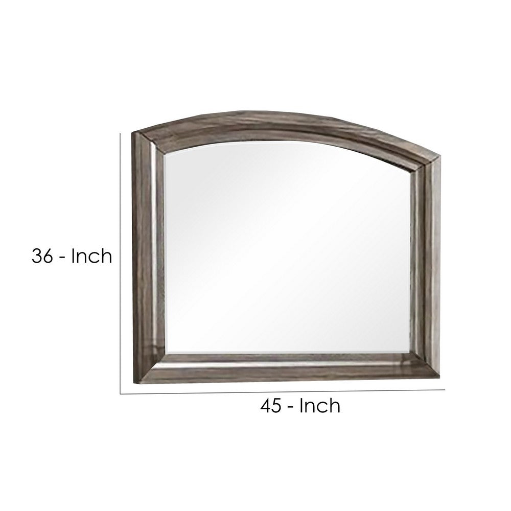 Benjara Wall Mirror with Plank Style Wooden Frame And Arched Top, Brown