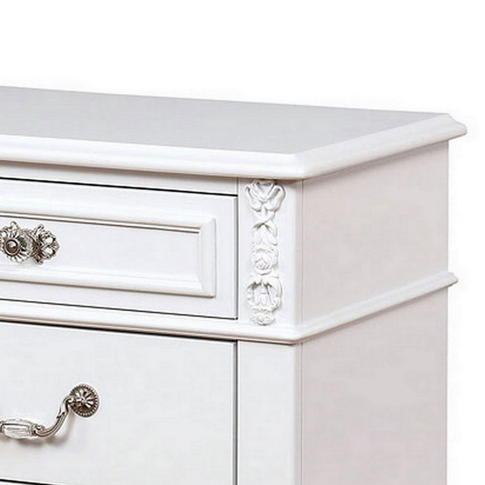 Benjara Nightstand with 3 Drawers And Built In USB Port, White