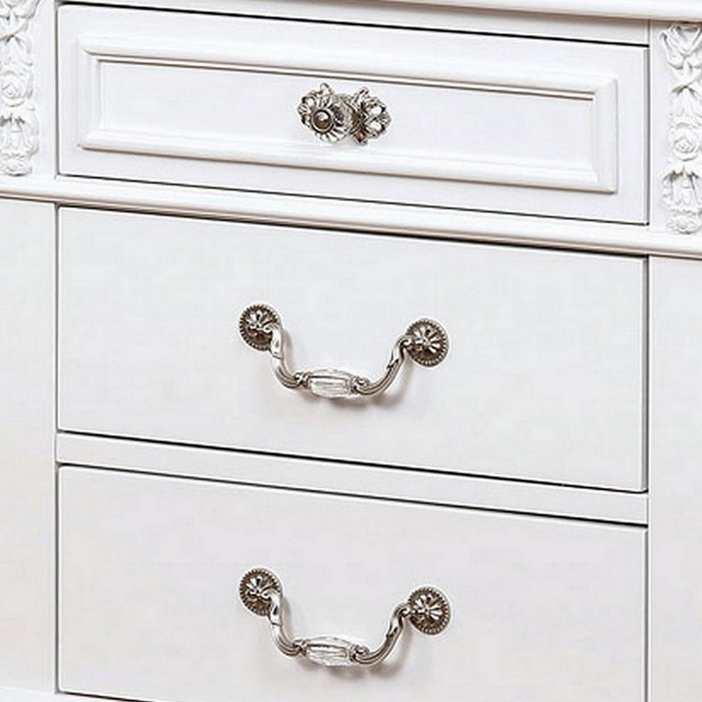 Benjara Nightstand with 3 Drawers And Built In USB Port, White